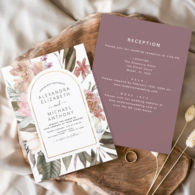 All in One Burgundy Boho Floral Wedding Einladung (Von Creator hochgeladen)