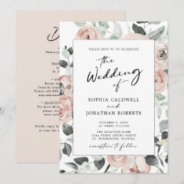 All in one Calligraphy Dusty Rose Floral Wedding Einladung
