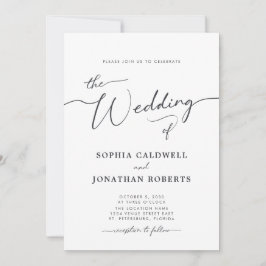 All in one Charcoal gray Calligrafy Wedding Einladung