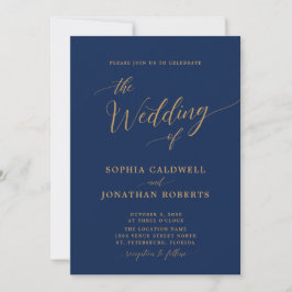 All in one Classic Gold Calligraphy Navy Wedding Einladung