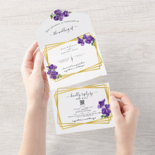 All in One Deep Lila Violets Wedite Einladung