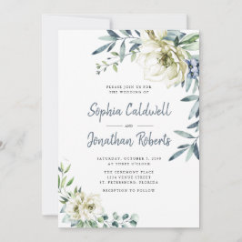 All in One Dusty Blue Eukalyptus Floral Wedding Einladung