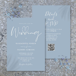 All in one dusty Blue QR Code Wedding Einladung