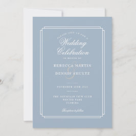 All in one dusty Blue Script Art Déco Wedding Einladung