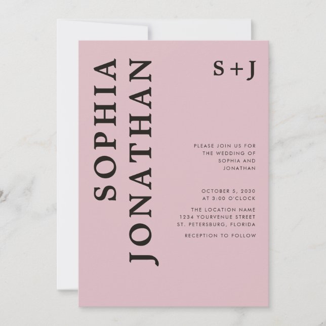All in one Dusty Rose Bold Onyx Typografy Wedding Einladung (Vorderseite)