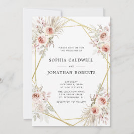 All in one Dusty Rose Pink Floral Gold Hochzeit Einladung