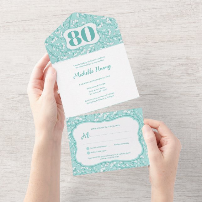 All in One Elegant 80th Birthday Invitation (Déchirure)