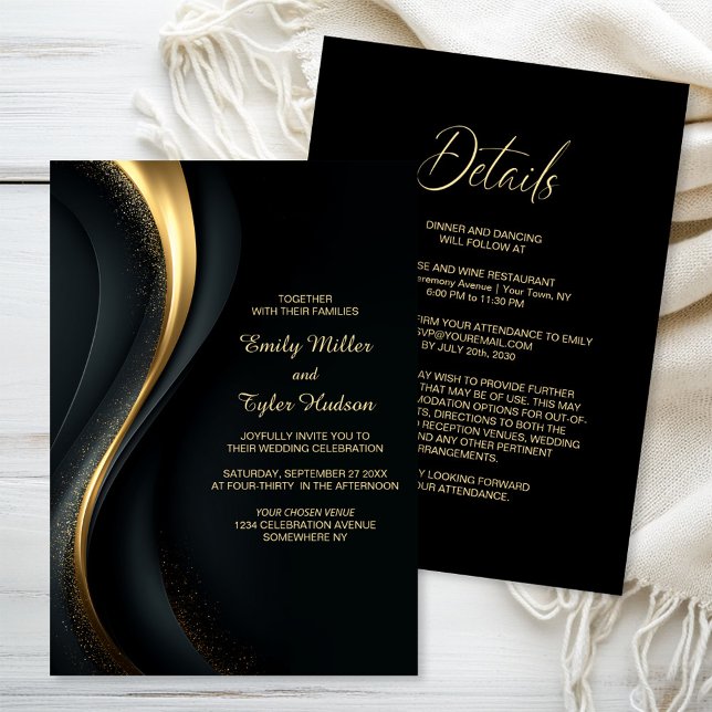 All in One Elegant Black and Gold Wedding Einladung (Von Creator hochgeladen)