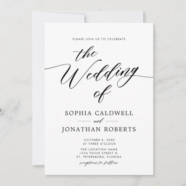All in one Elegante Black Calligraphy Wedding Einladung (Vorderseite)
