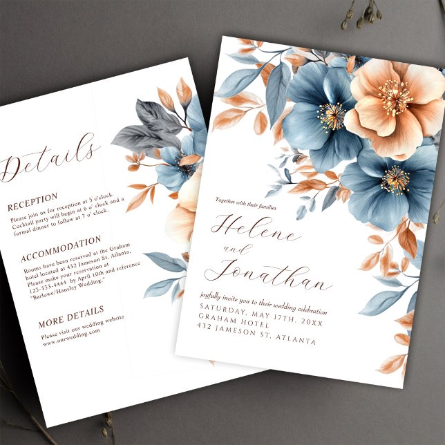 All in one Elegante dusty Blue Terracotta Wedding Einladung (All In One Elegant Dusty Blue Terracotta Wedding Invitation)