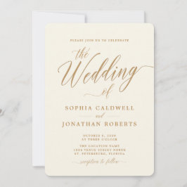 All in one elegante Gold Calligrafy Cream Wedding Einladung