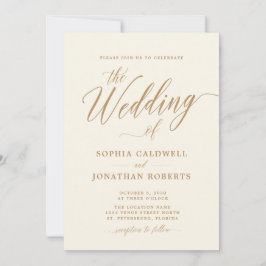 All in one elegante Gold Calligrafy Cream Wedding Einladung