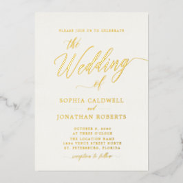 All in one elegante Gold Calligrafy Cream Wedding Folieneinladung