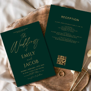 All in one Emerald Green Gold Wedding QR Code Einladung