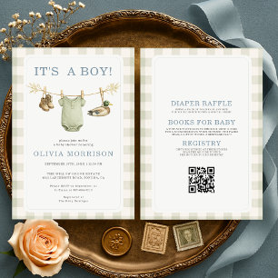 All in One Entenjagd Gingham Jungen Baby Shower Einladung