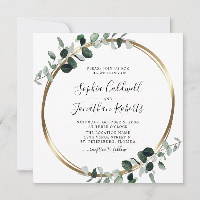 All in one Eukalyptus Gold Metallic Square Wedding Einladung (Vorderseite)