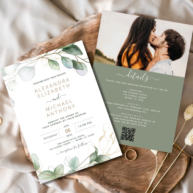 All in one Eukalyptus Greenerity QR Code Wedding Einladung (Von Creator hochgeladen)