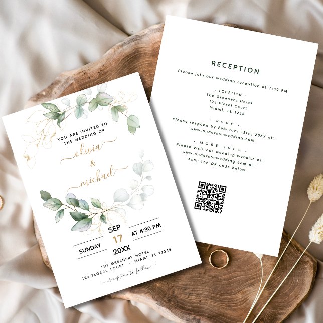 All in one Eukalyptus QR Code Greenerity Wedding Einladung (Von Creator hochgeladen)