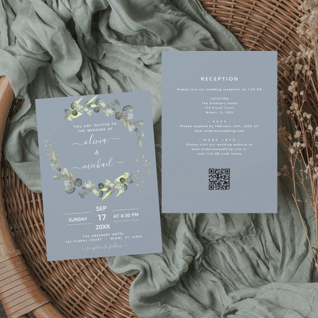 All in one Eukalyptus QR Code Hochzeit Einladung (Von Creator hochgeladen)