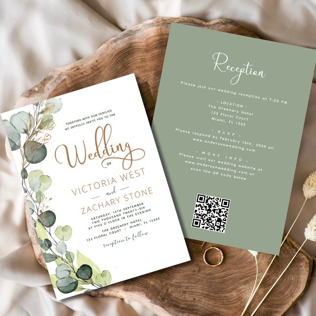 All in one Eukalyptus QR Code Wedding Greenery Einladung (Von Creator hochgeladen)