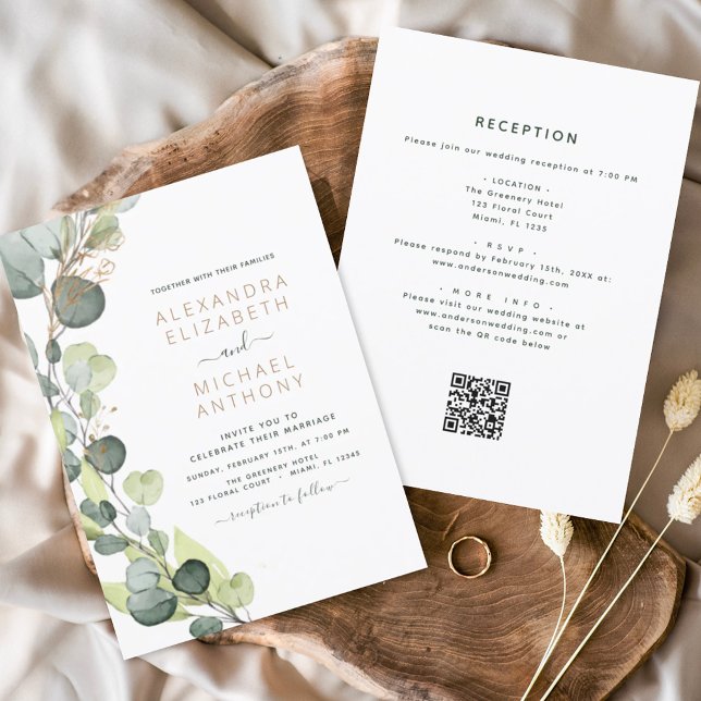 All in one Eukalyptus QR Code Wedding Greenery Einladung (Von Creator hochgeladen)