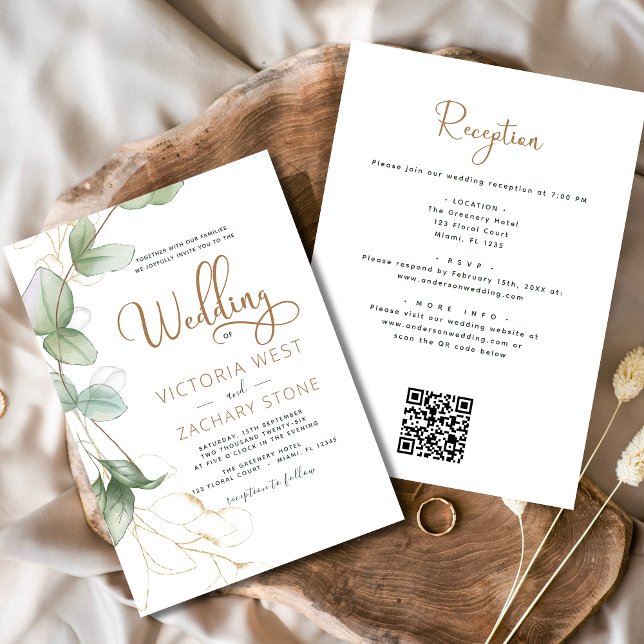 All in one Eukalyptus QR Code Wedding Greenery Einladung (Von Creator hochgeladen)