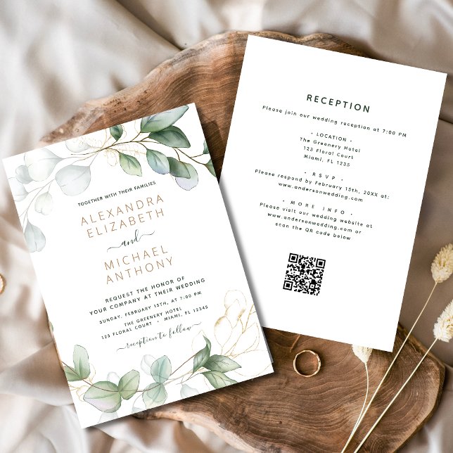All in one Eukalyptus QR Code Wedding Greenery Einladung (Von Creator hochgeladen)
