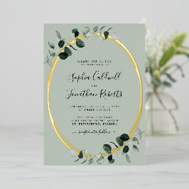 All in one Eukalyptus Sage Gold Oval Wedding Folieneinladung
