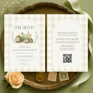 All in One Farmer Traktor Baby Shower Einladung