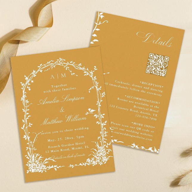All in One Floral Arch Garden Wedding Amber Einladung (Front & Back)