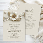 All in One Flower and Pearls Wedding Einladung<br><div class="desc">Invite your friends and loved ones to celebrate your union with this elegant wedding invitation. The customizable text allows you to effortlessly add the bride and groom’s names, wedding date, and the necessary details of your celebration. Designed for the budget-savvy couple, the reception venue location, RSVP response request, accommodation details,...</div>