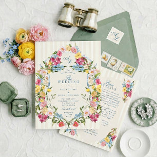 All In One French Blue Florale Monogramm Vintage Einladung