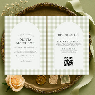 All in One Gingham Salbei Grün Baby Shower Einladung
