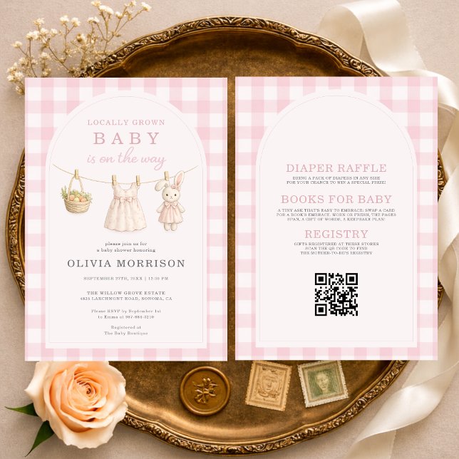 All in One Girl Locally Grown Pink Baby Shower Einladung (Von Creator hochgeladen)