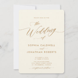 All in One Gold and Cream Calligraphy Wedding Einladung