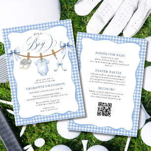 All In One Golf Blue Wäscheleine Baby Shower Einladung