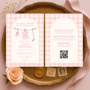 All in One Golf Pink Gingham Mädchen Baby Shower Einladung