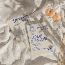 All In One Hand Drawn Blue Cake Bows Wedding Einladung