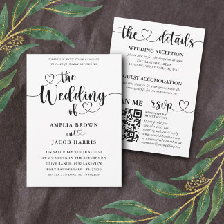 All-in-One-Hochzeit in Schwarz-Weiß-Kalligrafie Einladung