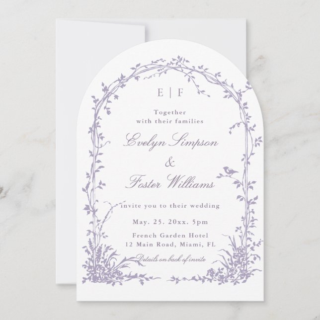 All in One Lavender Botanical Garden Wedding Arch Einladung (Vorderseite)