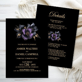 All in One Lila and Gray Floral Wedding Einladung