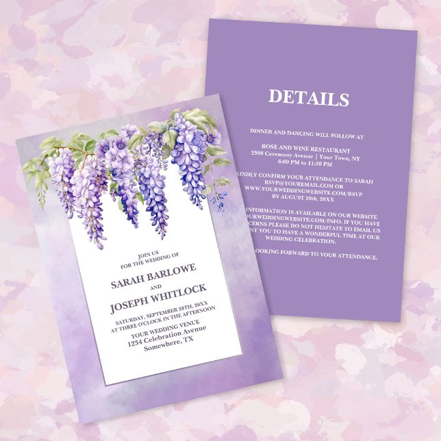 All in one Lila Wisteria Floral Wedding Einladung (Von Creator hochgeladen)