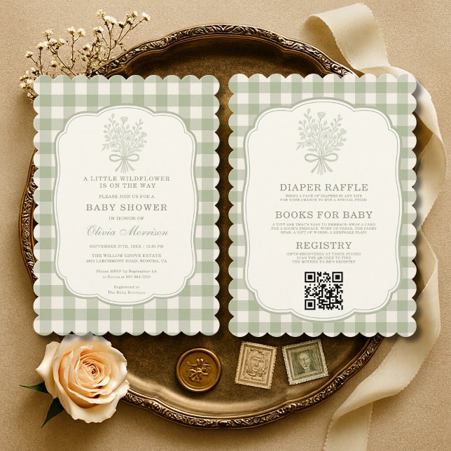 All in One Little Wildflower Gingham Baby Shower Einladung (Von Creator hochgeladen)