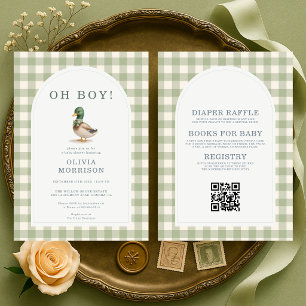 All in One Mallard Ente Salbeigrün Babyparty Einladung