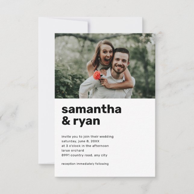 All in one minimalistisch Foto Hochzeitseinladung Einladung (Vorderseite)