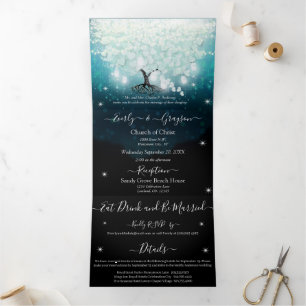 All In One Minz-Rouge Blau Herz Blatt Hochzeit Dreifach Gefaltete Einladung