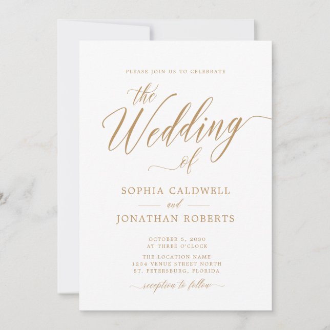 All in One mit Details Gold Calligrafy Hochzeit Einladung (Vorderseite)