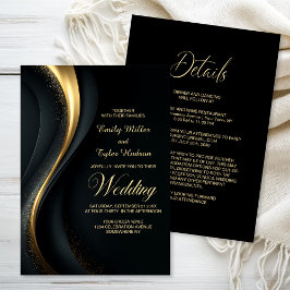 All in One Modern Black and Gold Wedding Einladung