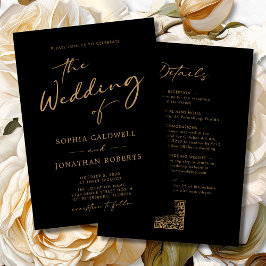 All in one Modern Calligraphy Gold Black Wedding Einladung