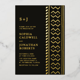 All in One Modern Mudcloth Monogram Wedding Gold Folieneinladung